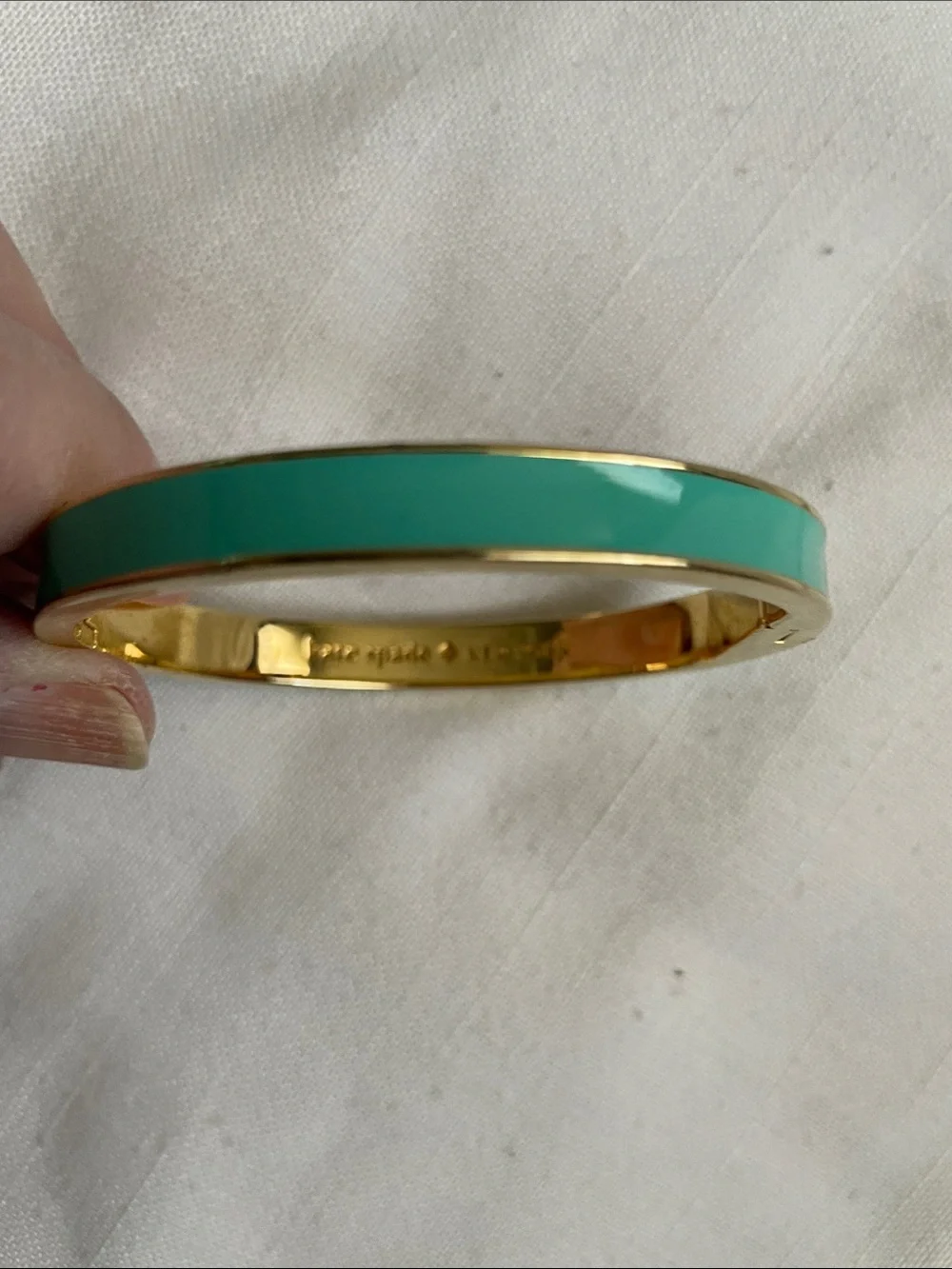 kate spade Gold-Tone Bangle with Teal Enamel Clasp Closure EUC - Picture 2 of 10